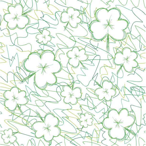 Clover hand drawn seamless background for St. Patrick's day vector art illustration