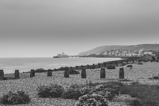 Black & White view across Eastbourne towards Eastbourne Pier and Beachy Head