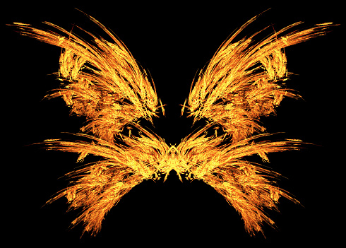 Fire embers butterfly wings special effect abstract, horizontal, isolated, over black