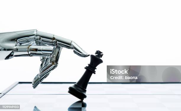 The Cyborg Is Playing Chess Stock Photo - Download Image Now - Chess, Robot, Playing