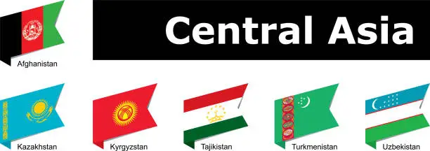 Vector illustration of flags of central Asia