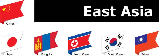 Vector illustration of flags of east Asia