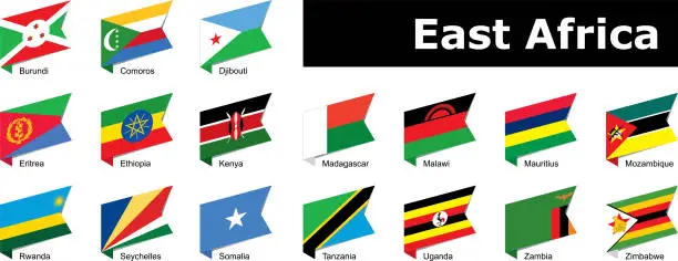 Vector illustration of flags of east Africa