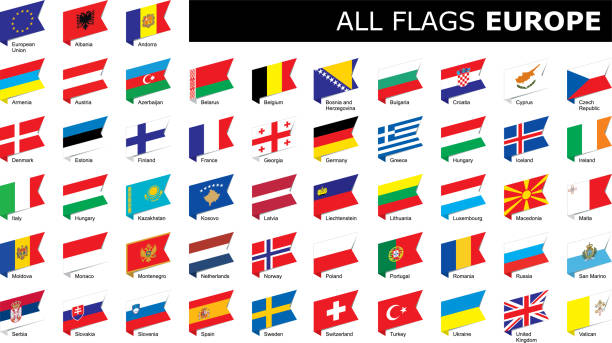 flags of Europe Collection vector isometric flat flags of Europe flag buttons stock illustrations