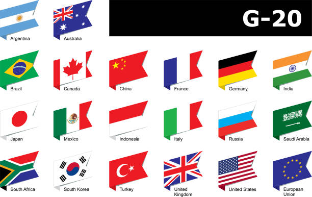 illustrazioni stock, clip art, cartoni animati e icone di tendenza di bandiere del g20 - argentina arabia saudita