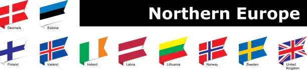 Vector illustration of flags of northern Europe