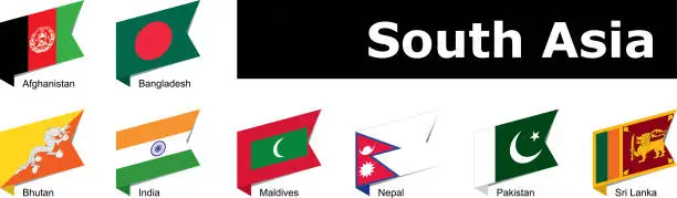 Vector illustration of flags of south Asia