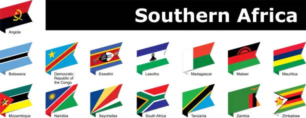 Vector illustration of flags of southern Africa