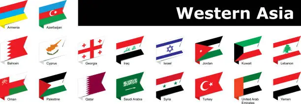 Vector illustration of flags of western Asia