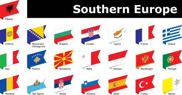 Vector illustration of flags of southern Europe