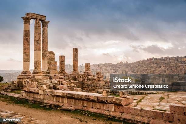 Roman Ruins Of The Temple Of Hercules With Columns In The Citadel Hill Of Amman Jordan Middle East Stock Photo - Download Image Now