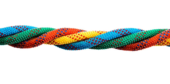Four ropes are together on white background.