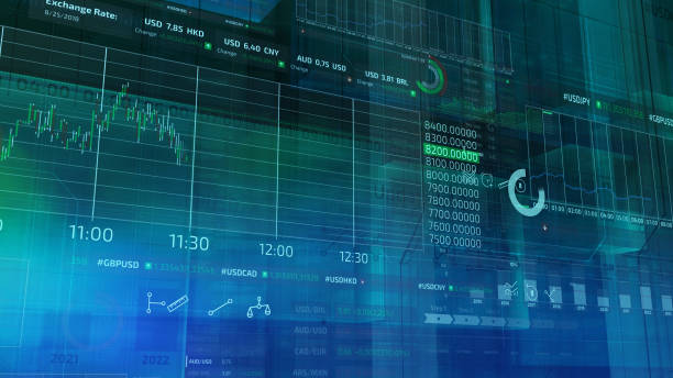 istock Corporate background with trading infographics 1129151597