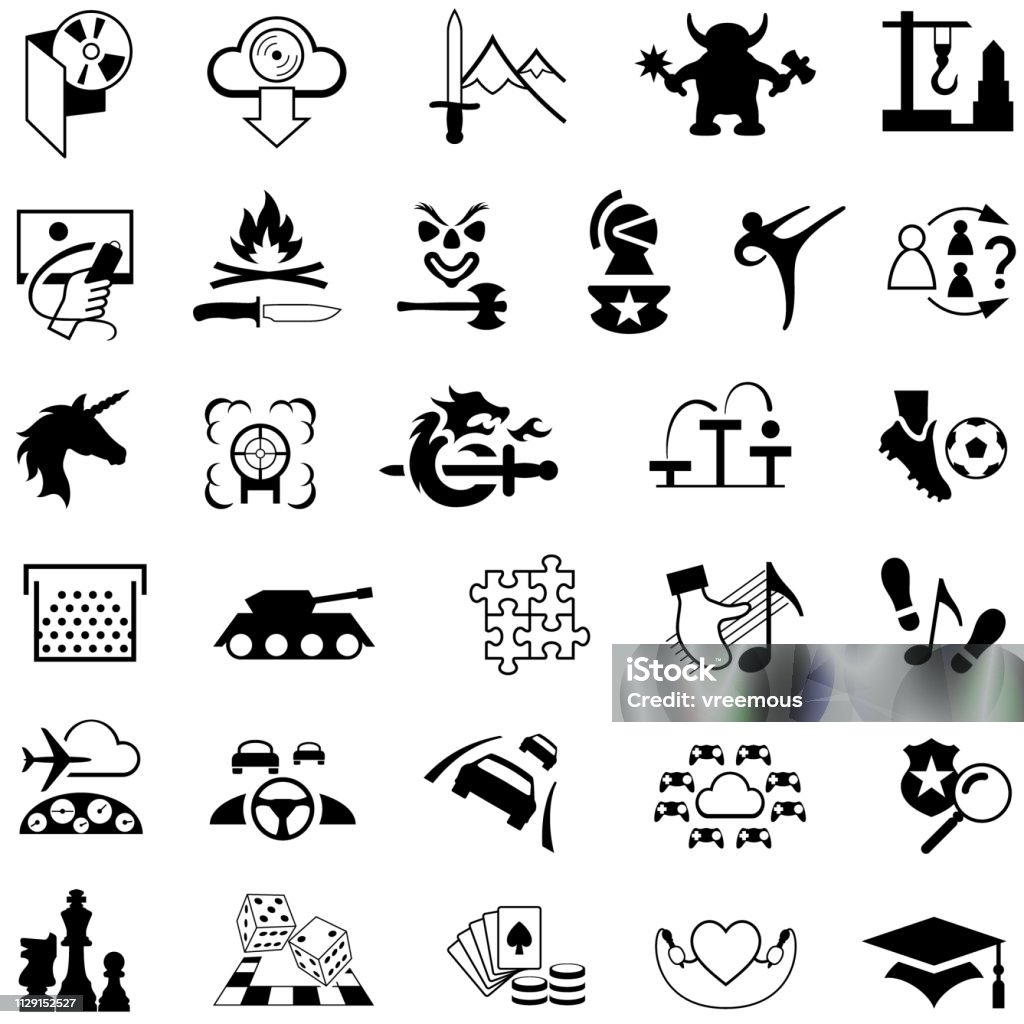 Gaming Genre Icons Single color icons of different video game categories. Isolated. Icon Symbol stock vector