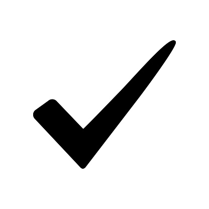 Black check mark icon isolated on white background. Vector illustration