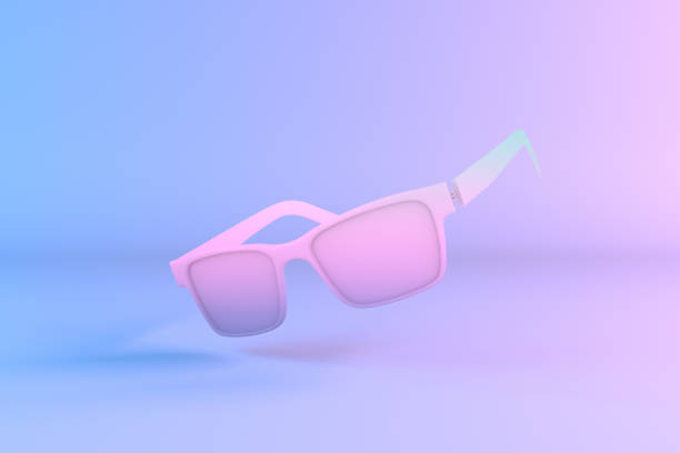 istock Minimal Summer Concept, Sunglasses with neon lights 1129154068