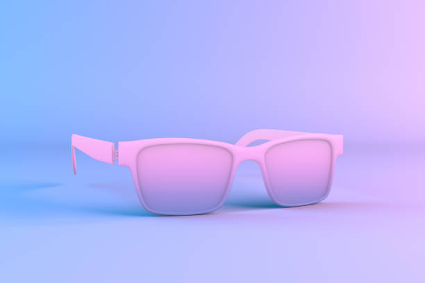 istock Minimal Summer Concept, Sunglasses with neon lights 1129154896