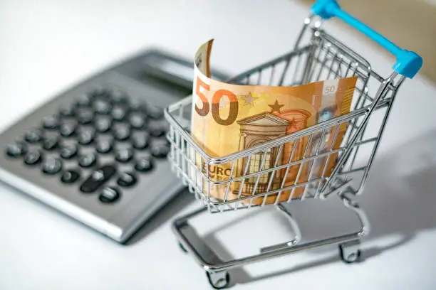Shopping cart with german 50 euro note