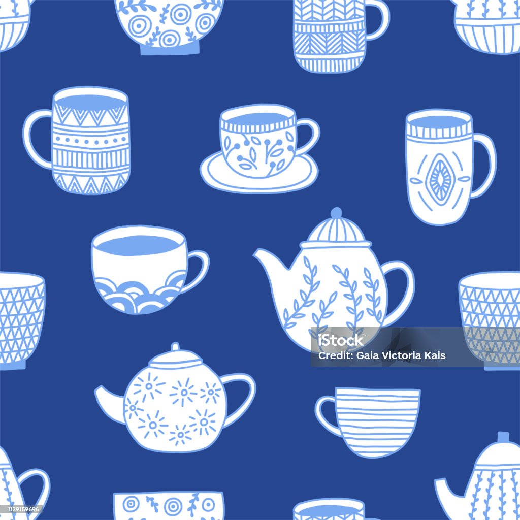 Kitchenware Pattern Stock Illustration - Download Image Now - Blue ...