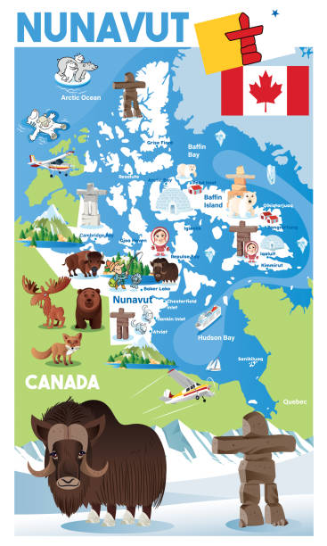 ilustrações de stock, clip art, desenhos animados e ícones de cartoon map of nunavut - arctic bay