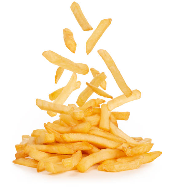 flying french fries stock photo