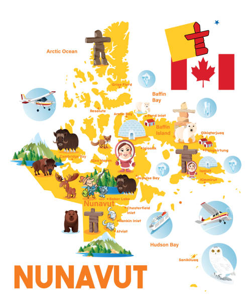 мультфильм карта nunavut - arctic bay stock illustrations