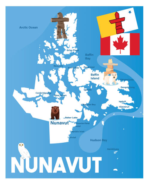 мультфильм карта nunavut - arctic bay stock illustrations