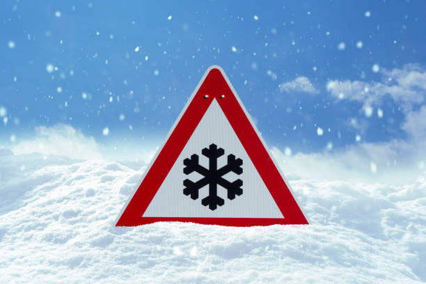 istock winter landscape with red traffic sign 1129169254