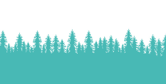 Pine tree forest lined border element design.