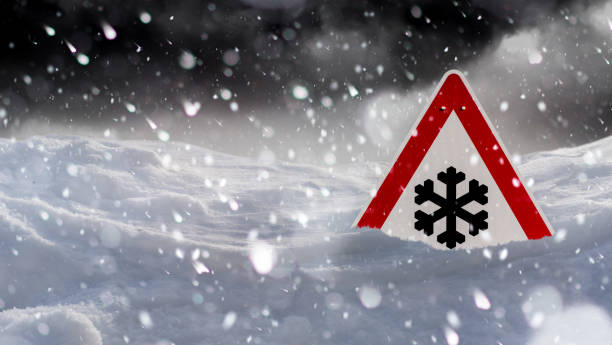 istock winter landscape with red traffic sign 1129170761