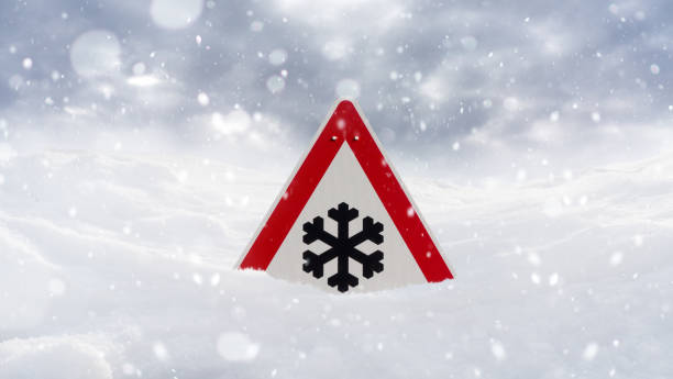 istock winter landscape with red traffic sign 1129170765