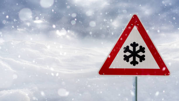 istock winter landscape with red traffic sign 1129170873