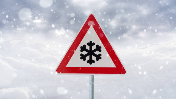 istock winter landscape with red traffic sign 1129170875