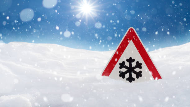 istock winter landscape with red traffic sign 1129170911
