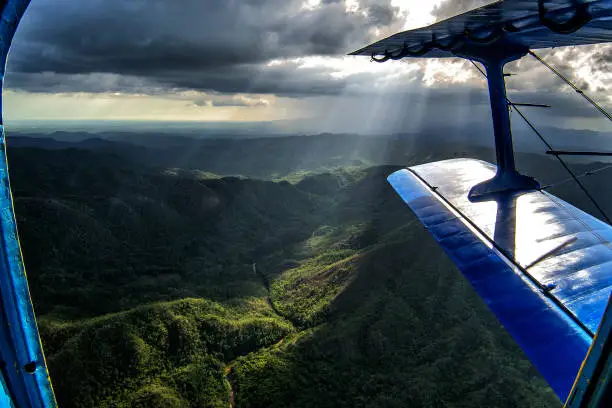 Mountains of the Escambray, in Cuba, after a summer rain.  Seen from a fliying Russian biplane Antonov