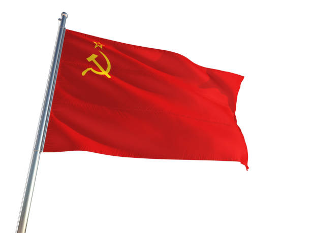 soviet union national flag waving in the wind, isolated white background. high definition - bandeira da antiga ussr imagens e fotografias de stock