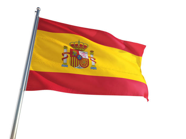 istock Spain National Flag waving in the wind, isolated white background. High Definition 1129171889