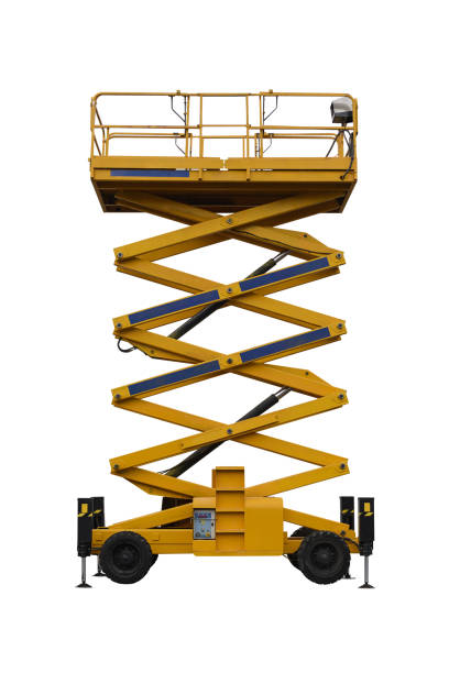 istock yellow industrial lift isolated on white background 1129172444