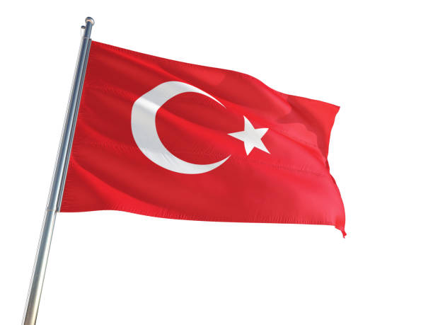turquía bandera nacional ondeando en el viento, aislado fondo blanco. alta definición - himno nacional turco fotografías e imágenes de stock