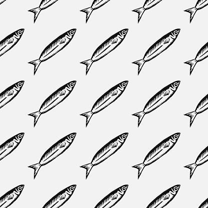 Vector seamless pattern with sardines illustration.