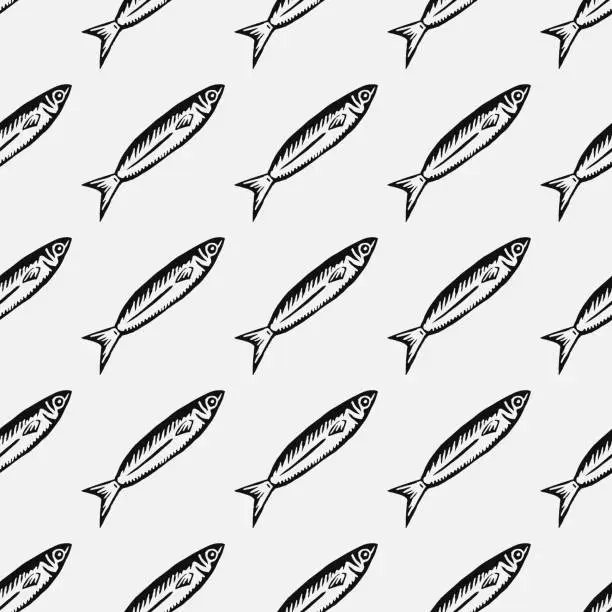 Vector illustration of Vector seamless pattern with sardines illustration.