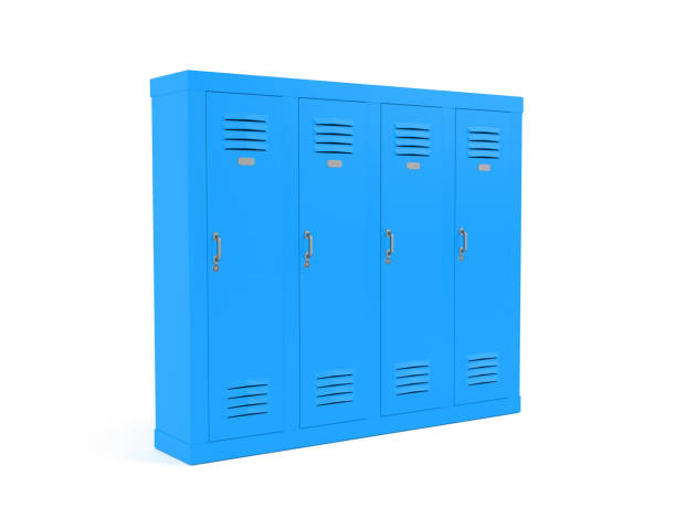 istock Blue lockers. 3d rendering illustration isolated on white background 1129176943