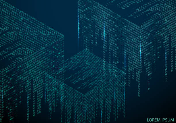 illustrazioni stock, clip art, cartoni animati e icone di tendenza di texture astratta con i simboli di codifica dei numeri 1 e 0, posizionati ai lati del cubo. - morse key