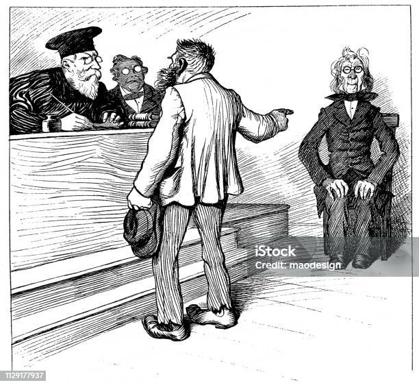 Judicial Proceedings 1896 Stock Illustration - Download Image Now - Caricature, Legal System, Justice - Concept