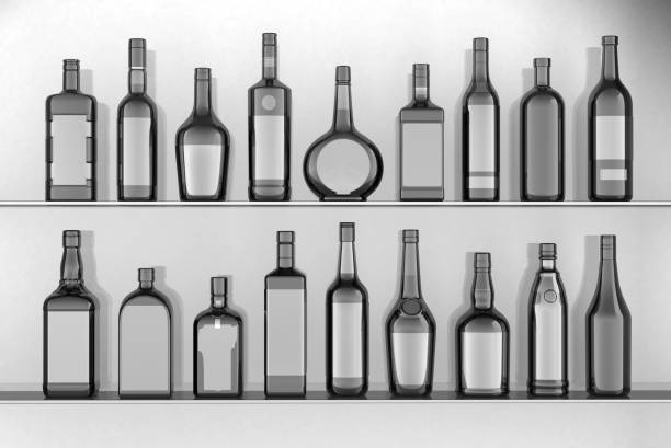 Half bottle of strong alcohol isolated on white background