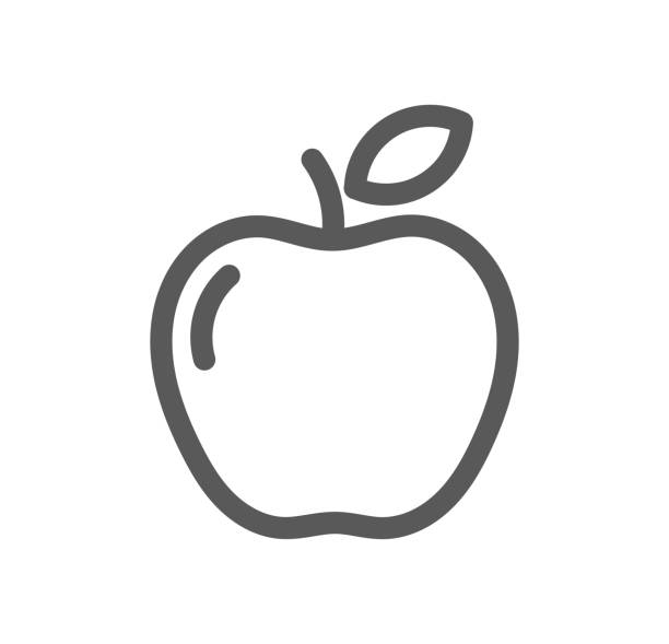 ilustraciones, imágenes clip art, dibujos animados e iconos de stock de icono de la línea de apple. - apple