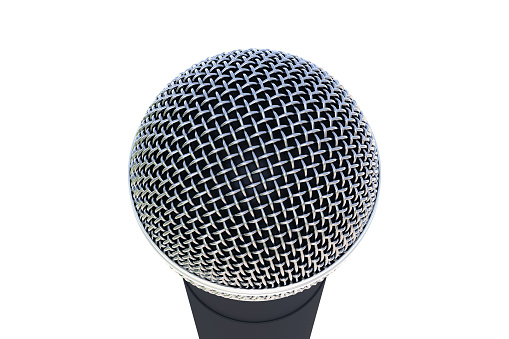 Classic wireless microphone from personal perpective POV on white background, 3d render