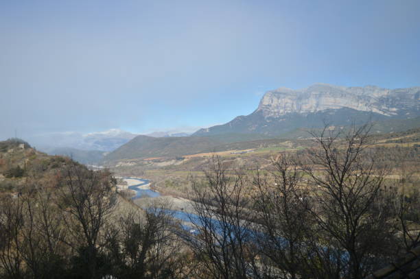 Cinca River In Its Pass By Ainsa It is born in the Marbore Glacier in the La Pineta Valley in Monte Perdido and flows into the Ebro. stock photo