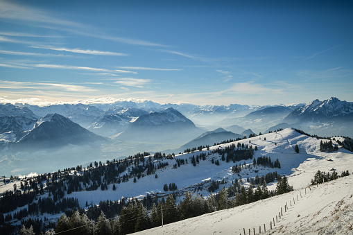 Incredible view on Swiss Alps as seen from top of Mount Rigi, Queen of the Mountains