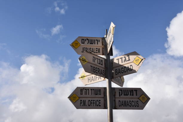 istock Directional signs on Mount Golan Heights 1129188999